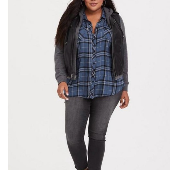 Torrid Blue Plaid Challis Button Down Long Sleeve Twill Camp Shirt Size 1X - Picture 2 of 10